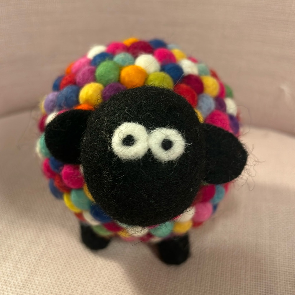 Erin knitwear Pom pom rainbow sheep 100% felt wool handmade in Ireland